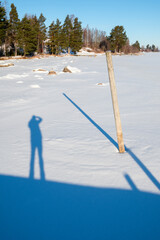 Winter landscape in Västanvik Dalarna with shadow play on fresh snow
