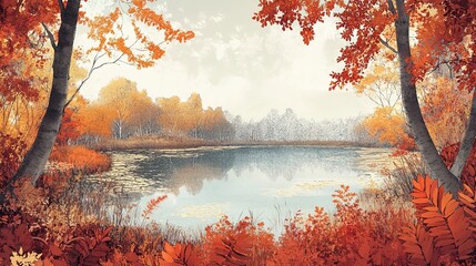 autumn landscape with lake