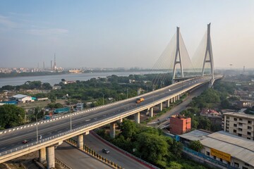 Stunning View of Parama Island Flyover in Kolkata, West Bengal, India: A Majestic 4.5 km Engineering Marvel Connecting Alipore to E.M. Bypass, Captured on September 24, 2016