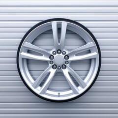 Obraz premium silver car rim against a brushed metal background, emphasizing sleek design 