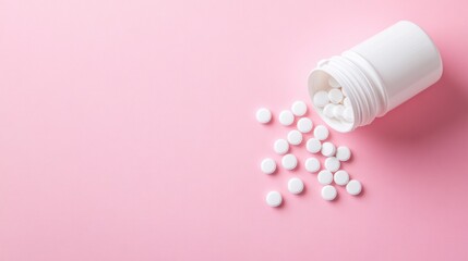 White Pills Spilled on a Pink Background