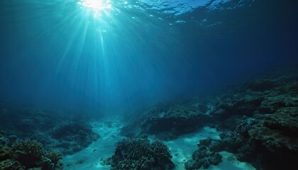 
Blue sunlight illuminating underwater sea creates stunning marine photography 609