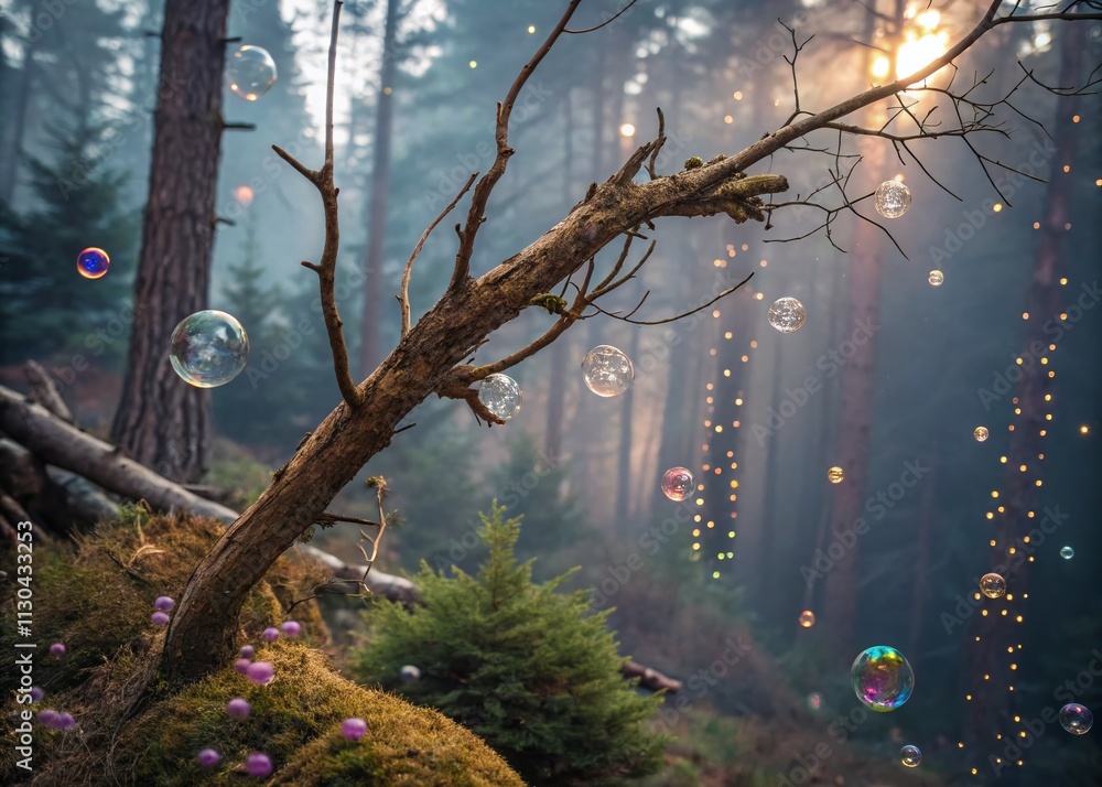 Poster surreal exploration of a dry twig in an enchanted forest, merging nature and imagination with dreaml