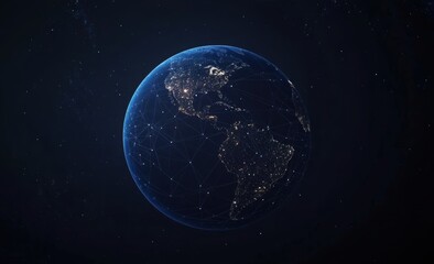 Obraz premium Earth in Space with Illuminated Cities and Network Connections
