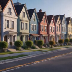 Obraz premium row of houses with different architectural styles , building, red, roof