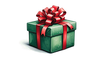 Obraz premium A holiday-themed green gift box wrapped with a red ribbon and bow, radiating the joy of the Christmas season