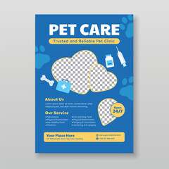 Pet care flyer template. Pet clinic, pet shop concept
