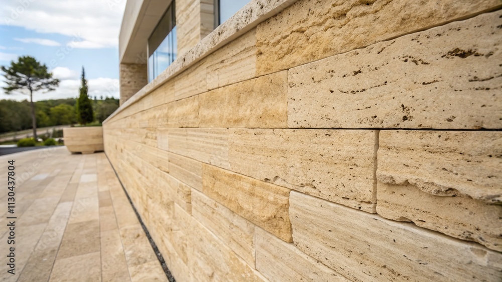 Aufkleber textured beige travertine stone wall tiles for interior design and decoration with layered patterns 