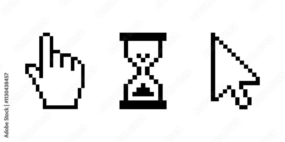 Poster cursor 8-bit icons vector set. cursor pixel. cursor mouse icon. for web and app