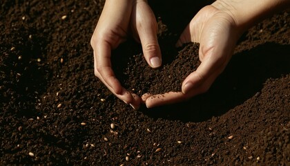 Hands of man holding soil with plant 404