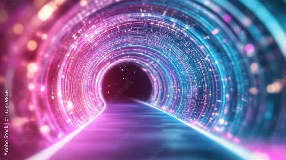 Poster a glowing arc light tunnel shines brightly with vibrant colors creating a captivating and mysterious