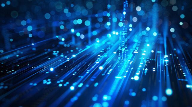 An abstract blue technology background that visually represents digital communication and connectivity, featuring futuristic network design and innovation, capturing the essence of modern tech concept