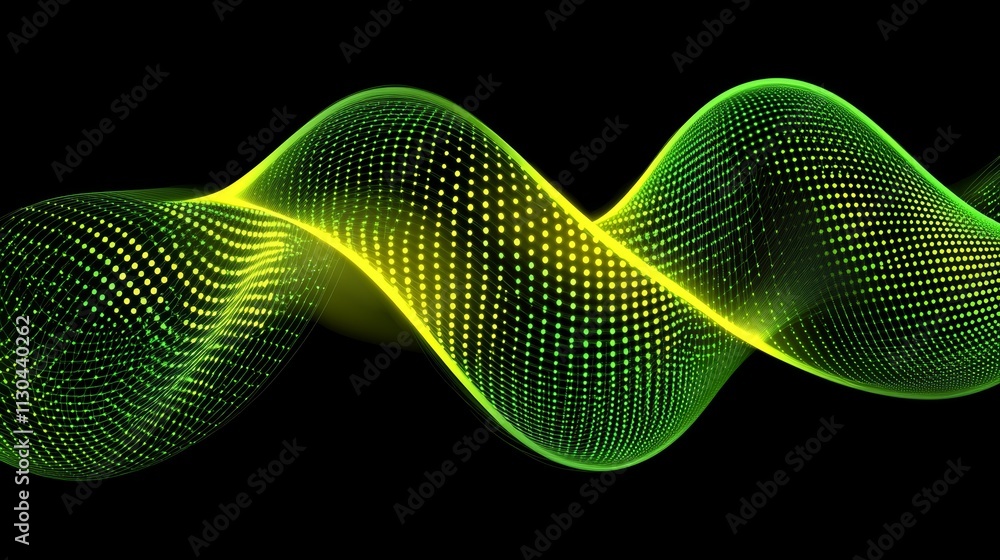 Poster abstract green particle wave representing futuristic data flow and digital communication