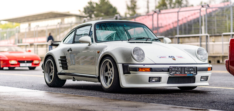 Luxury old sports car Porsche 911. Rare German fast car made in the 80s.
