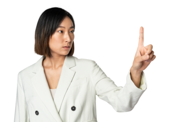 Asian businesswoman png mockup touching virtual screen