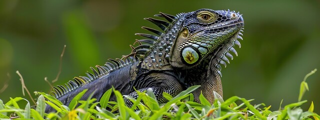 Obraz premium Closeup photo of a green iguanas face 