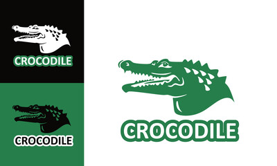 great green crocodile head logo, silhouette of strong big croc vector illustrations