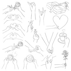 Romantic hand gestures png for Valentine's day design elements set