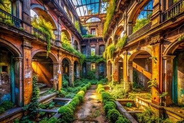 Fototapeta premium Urban Exploration Photography: Unveiling the Hidden Connections Within Abandoned Spaces and Forgotten Structures in the Heart of the City, a Journey Through Interconnectedness