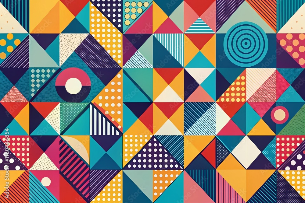 Poster vibrant abstract geometric pattern with dynamic shapes and colors for modern design needs - versatil