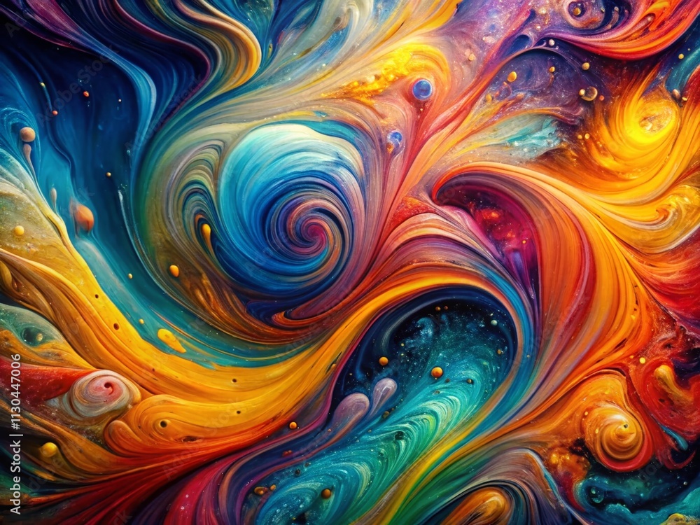 Poster vibrant aerial photography of dynamic liquid paint patterns creating mesmerizing abstract art in viv