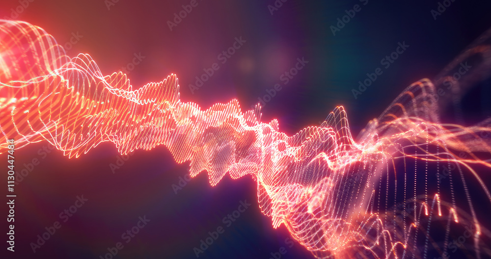 Poster dynamic orange and red glowing abstract waveforms on a dark background. perfect for themes of techno
