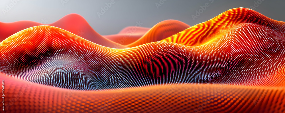 Poster abstract orange and red wave background, digital art with gradient hues, dynamic form, and textured 