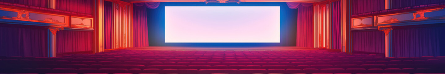 Naklejka premium Panorama view of empty cinema theater illustration