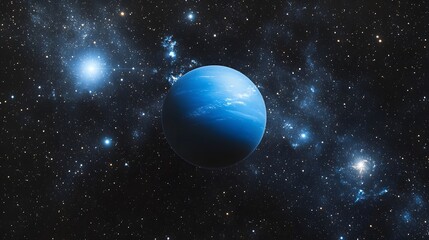 Obraz premium A Blue Exoplanet Amidst Distant Stars and Nebulae