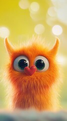 A cute, fluffy orange creature with big eyes and a heart-shaped nose, exuding charm and playfulness.