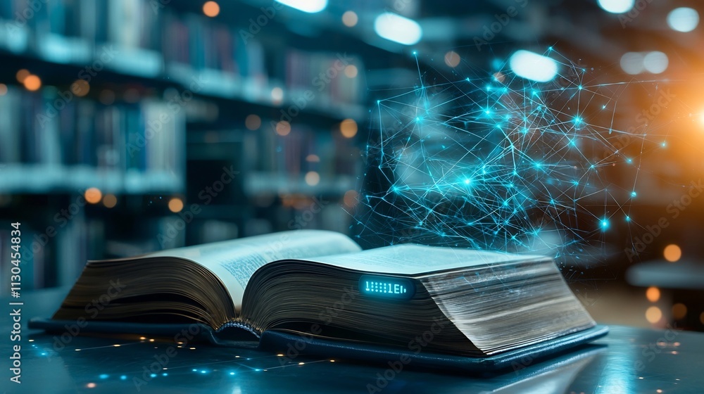 Poster rfid tagged books in a smart library with real time inventory tracking and glowing network visualiza