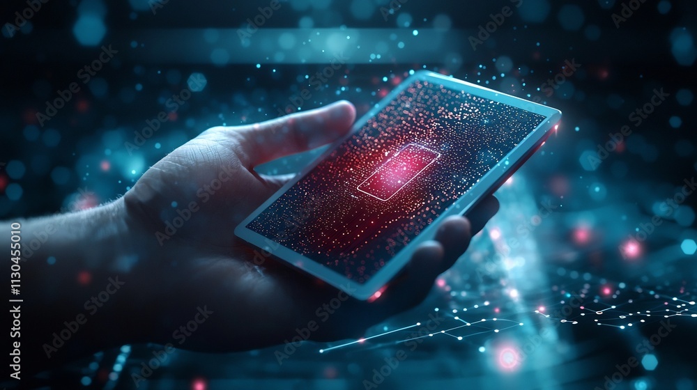 Poster secure passport scanning at airport with glowing digital network visualization leaving copy space at