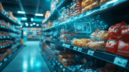 A photograph showcasing an NFC Near Field Communication sticker applied on a product in a retail store