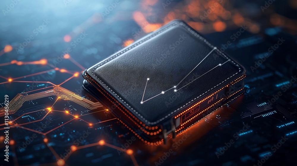 Poster a digital wallet interface connected to a decentralized cryptocurrency exchange overlaid with glowin