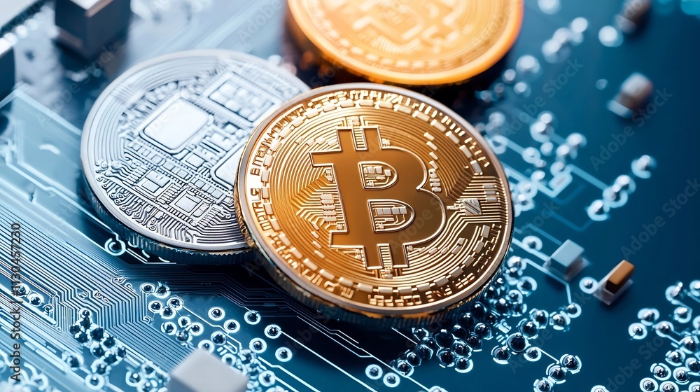 Poster digital tokens being exchanged on a decentralized network overlaid with holographic visuals of block