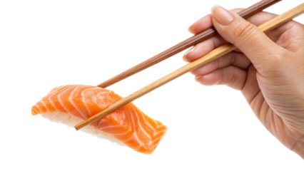 salmon sushi with chopsticks isolated