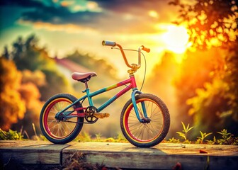 Naklejka premium Vintage Style BMX Bike Photography Capturing the Colorful Spirit of Outdoor Sports and Adventure for Creative Leisure Activities in Action-Packed Environments