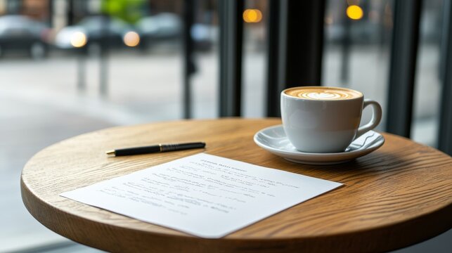 A Broadway playbill lying on a small caf&eacute; table with a coffee cup and pen, with handwritten notes scrawled on the program&rsquo;s edges 