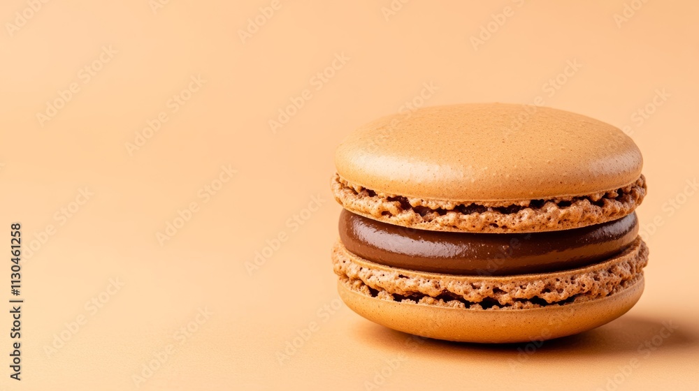 Poster isolated mocha mousse macaron with delicate chocolate details on a gradient creamy beige background 