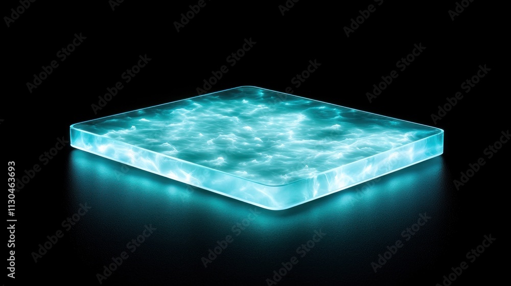 Poster glowing teal abstract square platform illuminated surface modern design