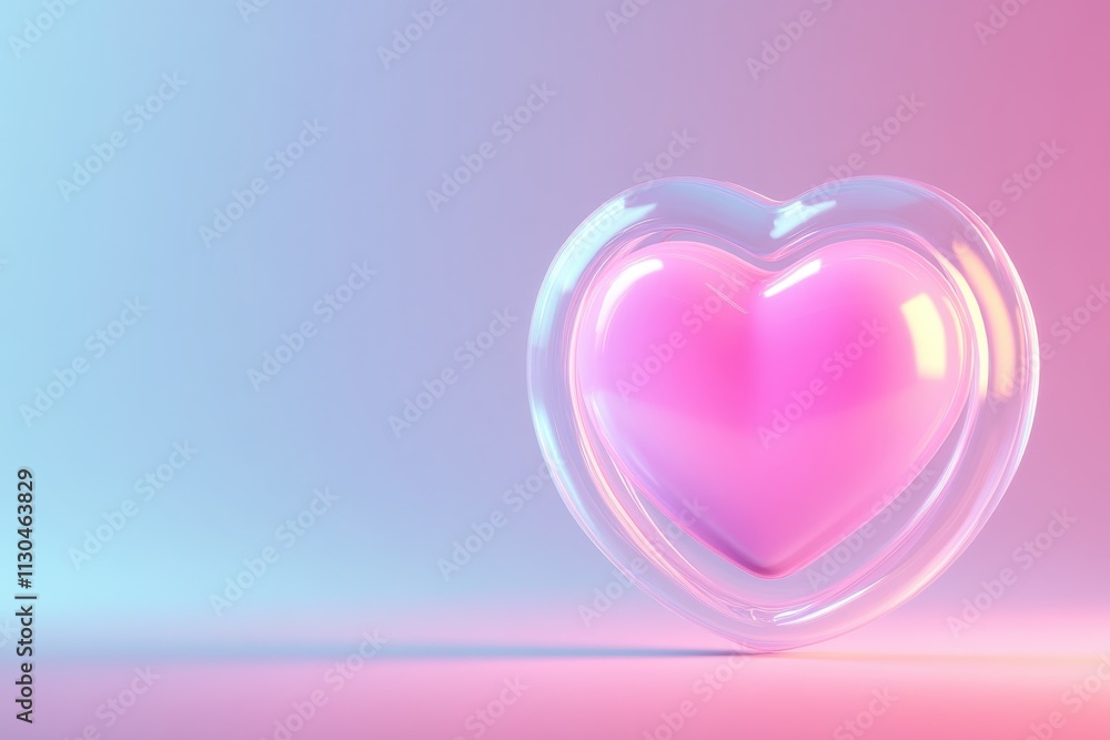 Aufkleber a 3d-rendered glossy speech bubble containing a glowing pink heart at its center. the object is set 