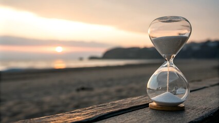 A simple, elegant hourglass with a soft glow, representing the calm and peaceful transition into a new year.
