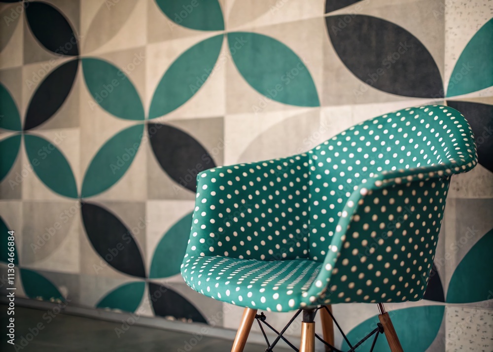 Poster vintage teal polka dot pattern in a modern geometric circle design - a simple abstract print for sty