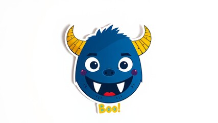 Naklejka premium Cute Kawaii Blue Monster Baby Head Silhouette Halloween Sticker Design