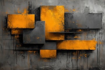 Modern abstract artwork featuring rectangular blocks in shades of gray and vibrant orange, exuding a bold and contemporary aesthetic.