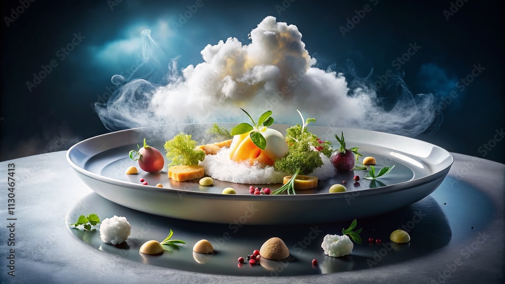 Poster virtualized digital data cloud with floating ui elements - soft and ethereal food photography concep