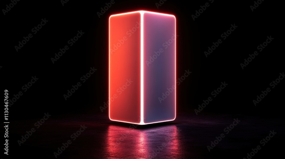 Poster red neon glowing cube abstract dark background futuristic design 3d render