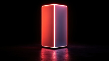 Red Neon Glowing Cube Abstract Dark Background Futuristic Design 3D Render