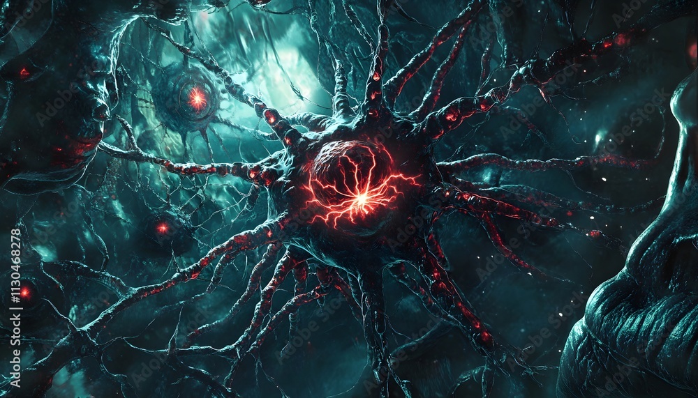 Poster a mesmerizing depiction of a neural network highlighting intricate connections and vibrant colors, s