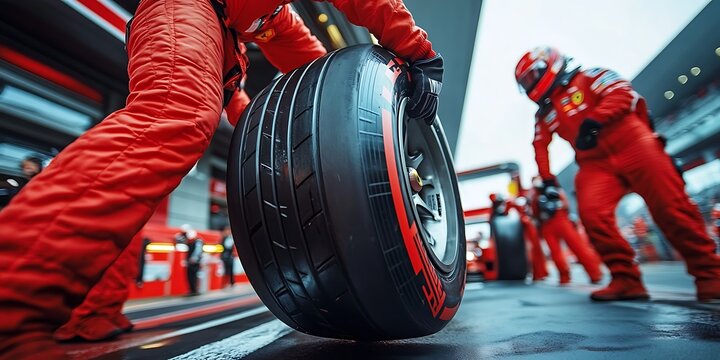 Dedicated team members hold tires ready for swift execution during a race.